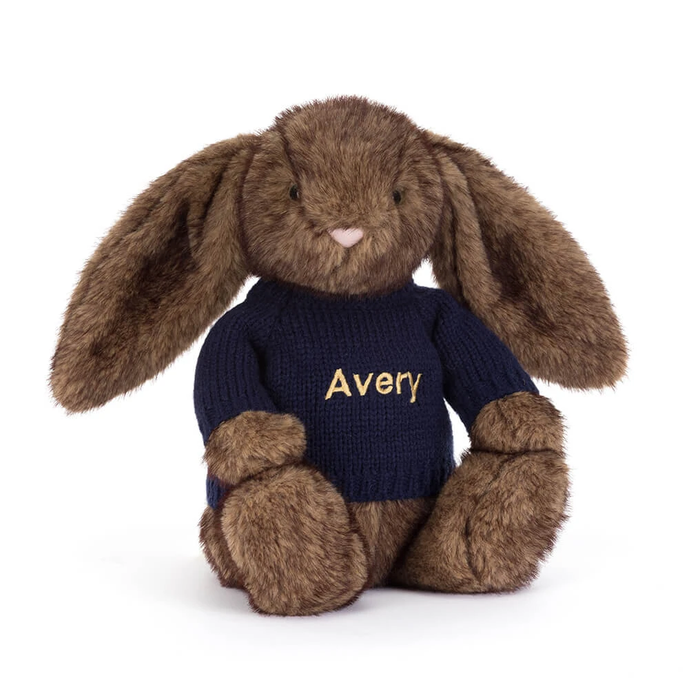 Hoppleston Luxe Bunny with Personalized Navy Jumper